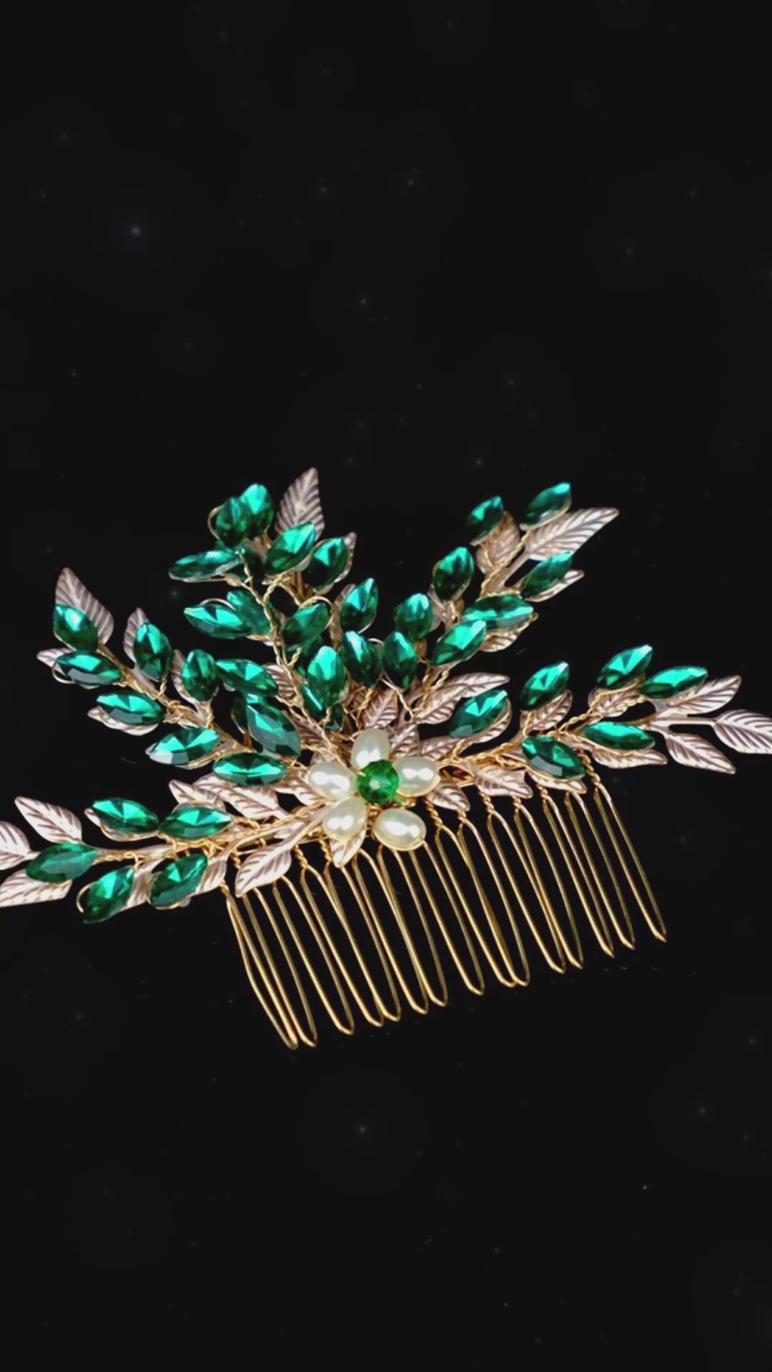 Miallo Fashion Shiny Green Rhinestone and Pearl Handmade Hair Comb Vintage Versatile Hair Accessories HS-J6883