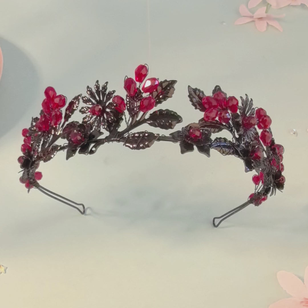 Miallo Fashion Halloween Party Festival Hairband Delicate Black Red Flower Crystal Hair Accessories For Bride TS-J3369BLK