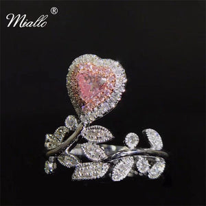 [miallo] Ring R119 Heart Shaped Pink Cubic Zirconia Olive Leaf Ring
