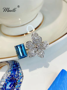 [miallo] Ring R170 Flower Blue Rhinestone Women Ring