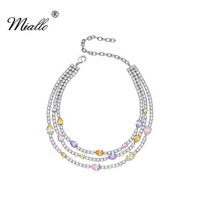 [miallo] Necklace N7 Colorful CZ Stone Three Layers Necklace