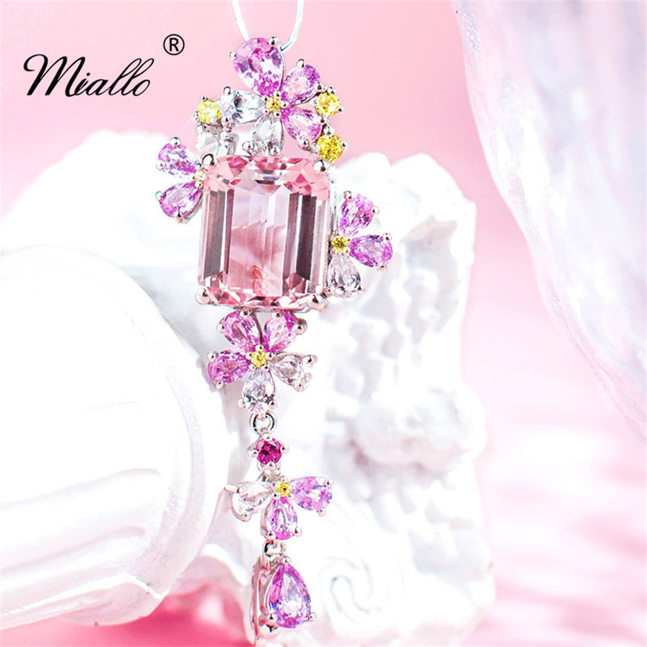 [miallo] Necklace N30 Long Flower Cubic Zirconia Necklace