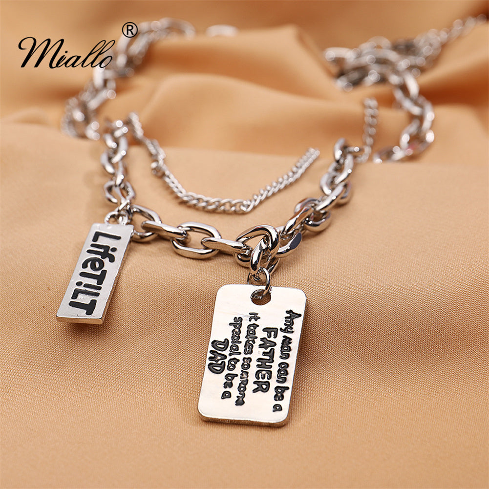 [miallo] Necklace N24 Long Double-layer Square Letter Pendant Necklace