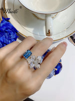 Load image into Gallery viewer, [miallo] Ring R170 Flower Blue Rhinestone Women Ring

