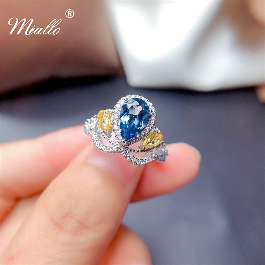 [miallo] Ring R97 Blue Topaz Two Color Crown Ring