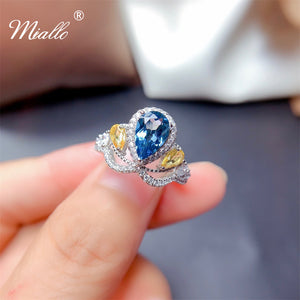 [miallo] Ring R97 Blue Topaz Two Color Crown Ring