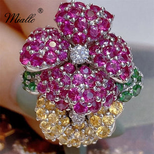 [miallo] Ring R127 Full Rhinestone Flower Women Ring