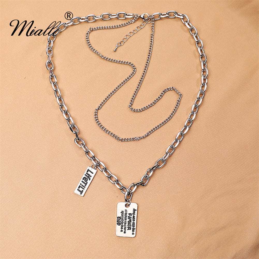 [miallo] Necklace N24 Long Double-layer Square Letter Pendant Necklace