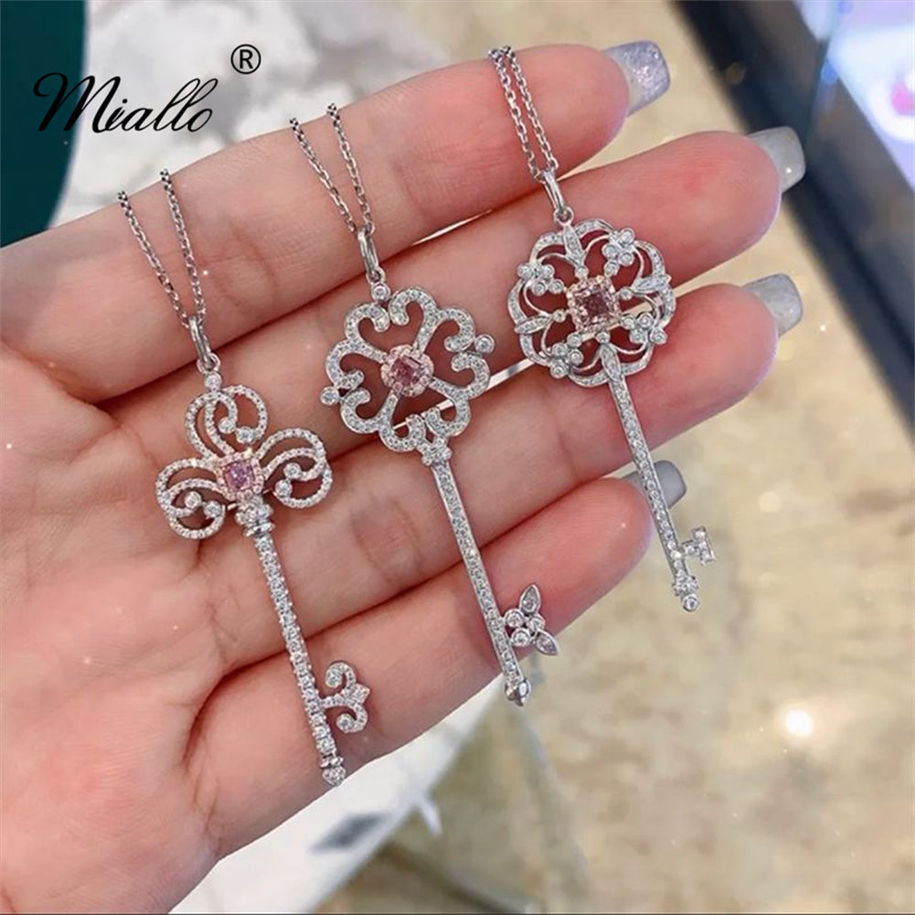 [miallo] Necklace N9 Pink Key Cubic Zirconia Necklace