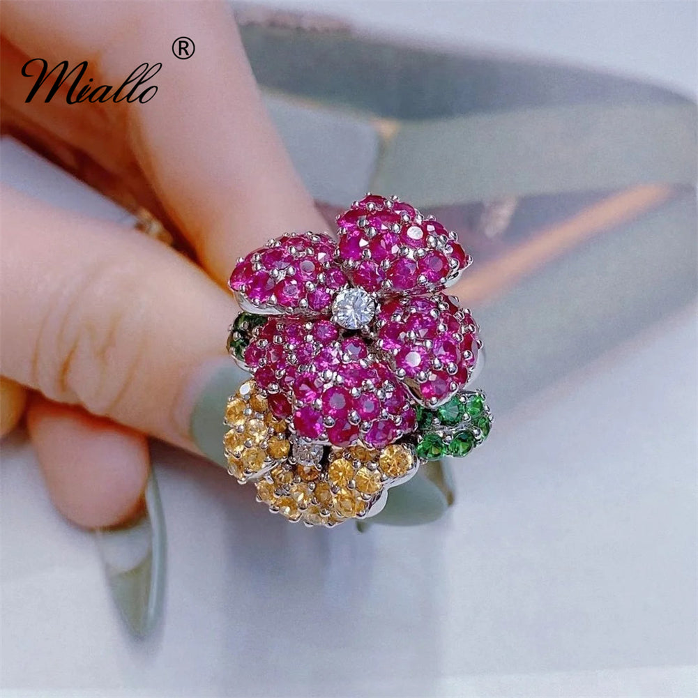 [miallo] Ring R127 Full Rhinestone Flower Women Ring