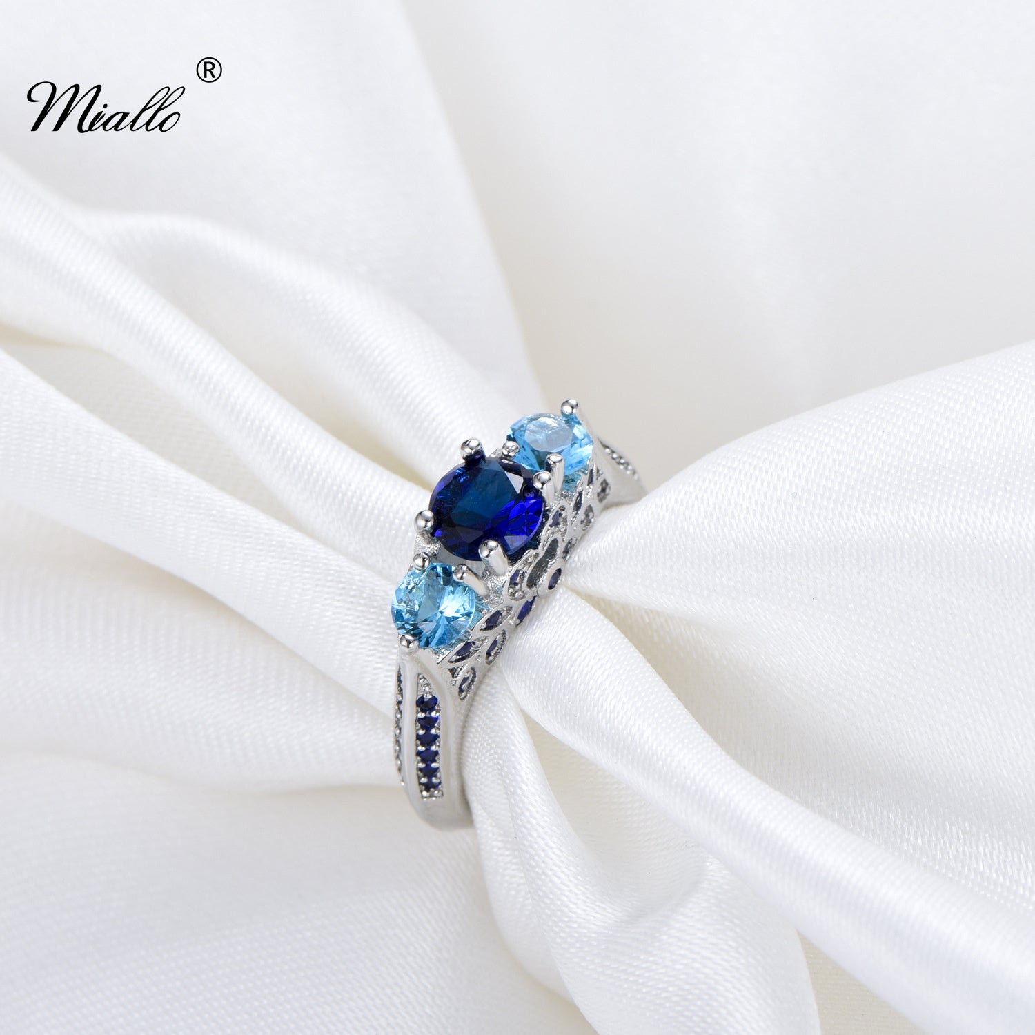 [miallo] Ring R140 Fashion Blue Full Rhinestone Women Ring