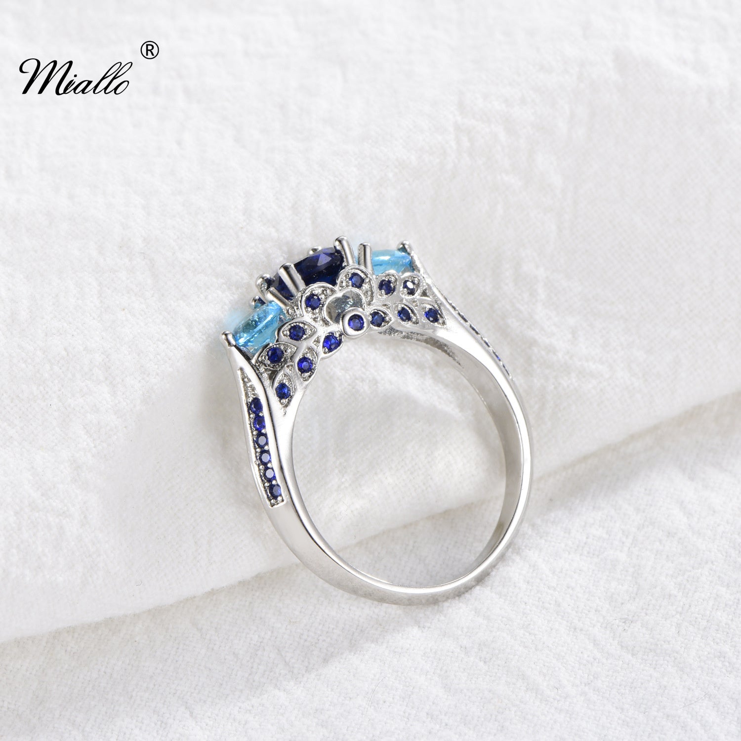[miallo] Ring R140 Fashion Blue Full Rhinestone Women Ring