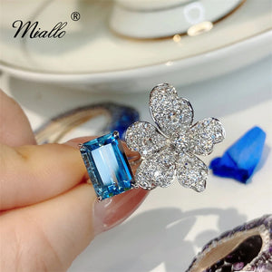 [miallo] Ring R170 Flower Blue Rhinestone Women Ring