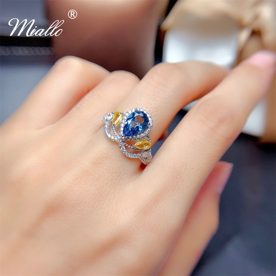 [miallo] Ring R97 Blue Topaz Two Color Crown Ring