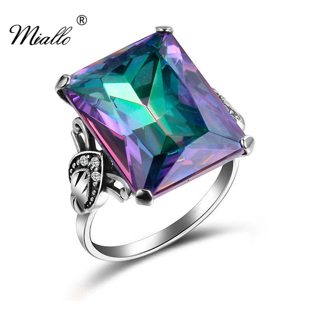 [miallo] Ring R42 Colorful Square Imitation Topaz Ring