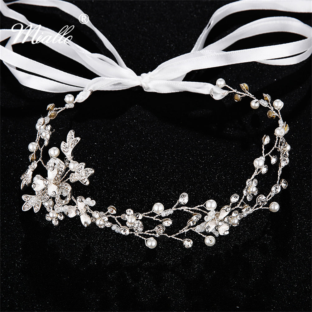 [miallo] Hairband HS-J2683 Silver Color Pearl Rhinestone Hairband
