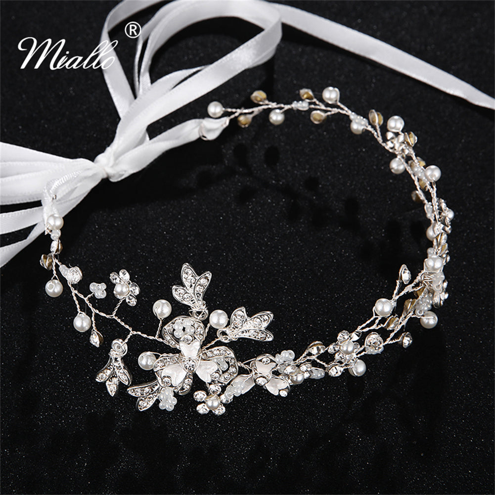 [miallo] Hairband HS-J2683 Silver Color Pearl Rhinestone Hairband