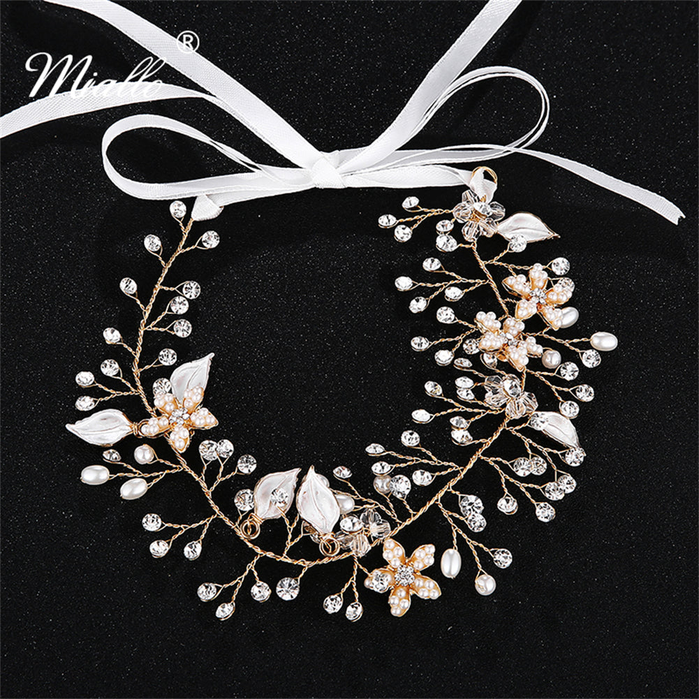 [miallo] Hairband HS-J2677 Gold Rhinestone Pearl Hairband