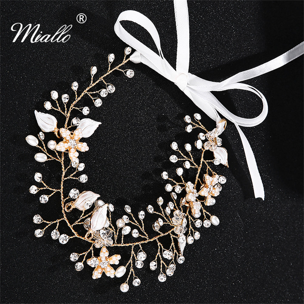 [miallo] Hairband HS-J2677 Gold Rhinestone Pearl Hairband