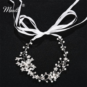 [miallo] Hairband HS-J2683 Silver Color Pearl Rhinestone Hairband