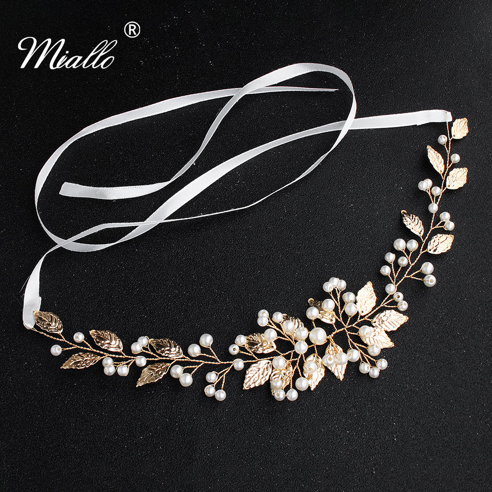 [miallo] Hairband HS-J5679 Gold Leaf Pearl Hairband