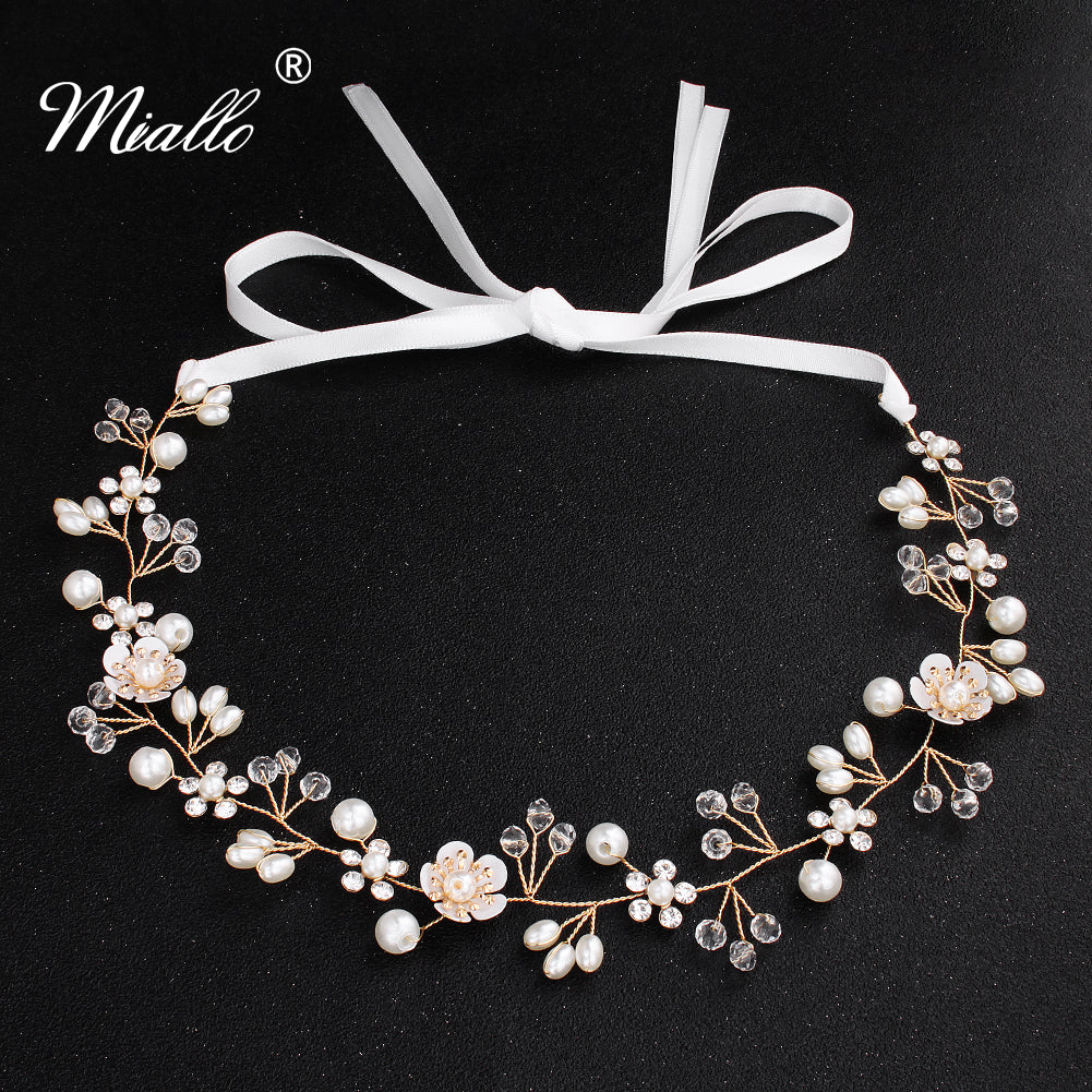 [miallo] Hairband HS-J5484 Gold Flower Crystal Pearl Hairband