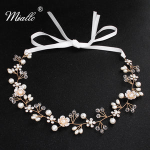 [miallo] Hairband HS-J5484 Gold Flower Crystal Pearl Hairband