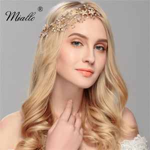 [miallo] Hairband HS-J2677 Gold Rhinestone Pearl Hairband
