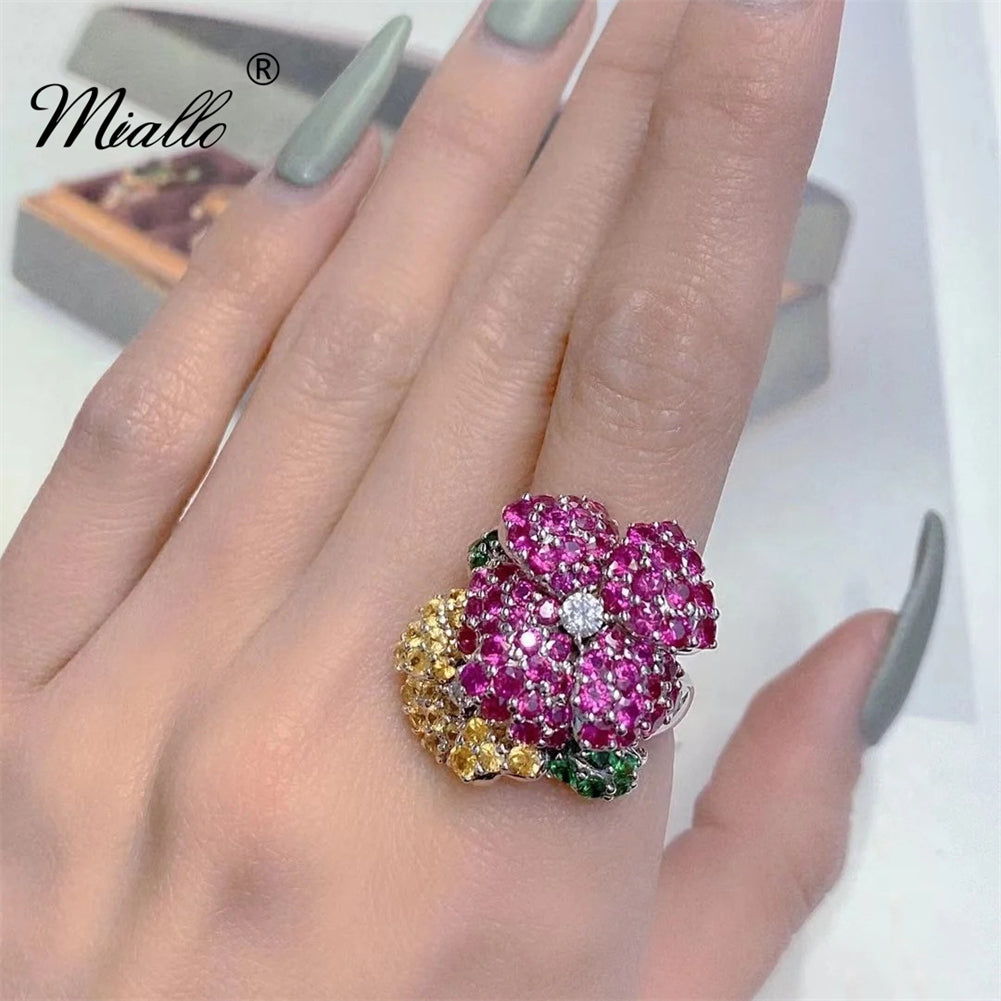 [miallo] Ring R127 Full Rhinestone Flower Women Ring