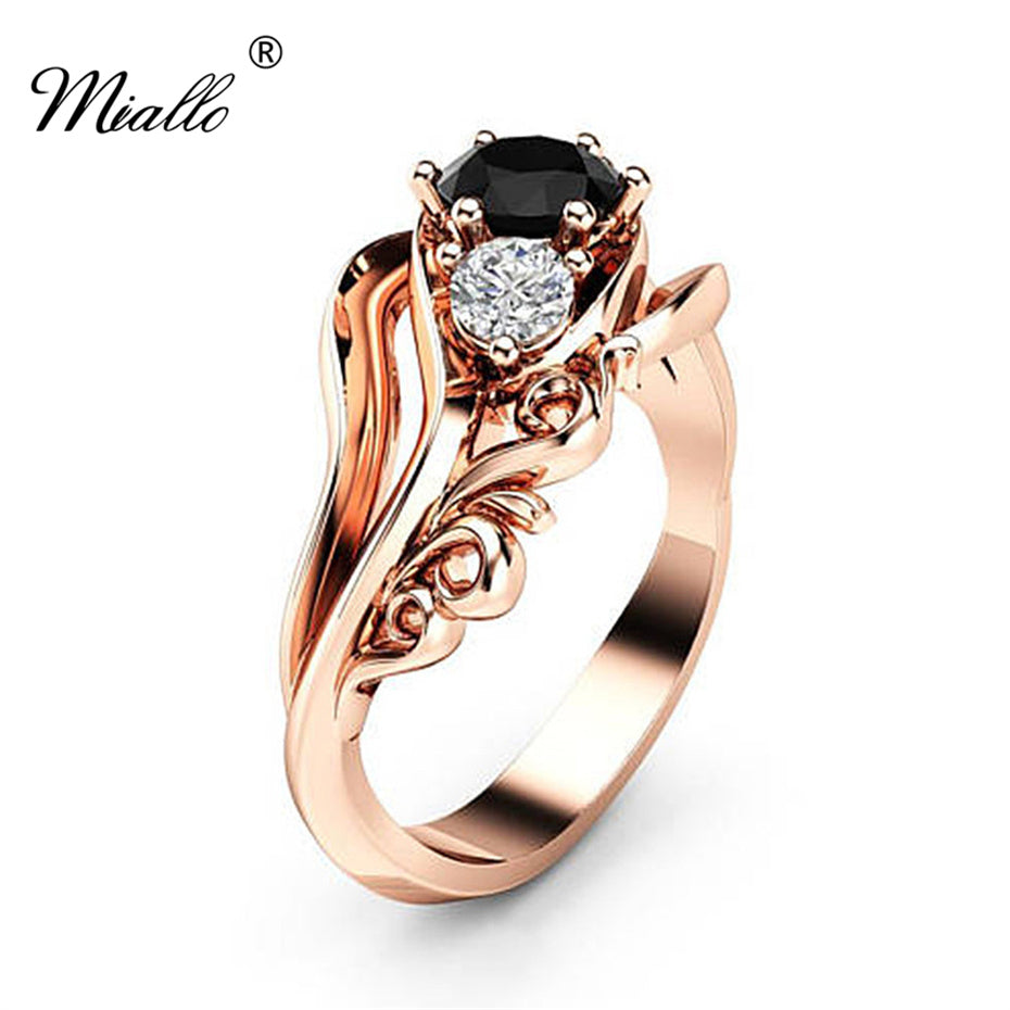 [miallo] Ring R118 Flower Line Black Cubic Zirconia Women Ring